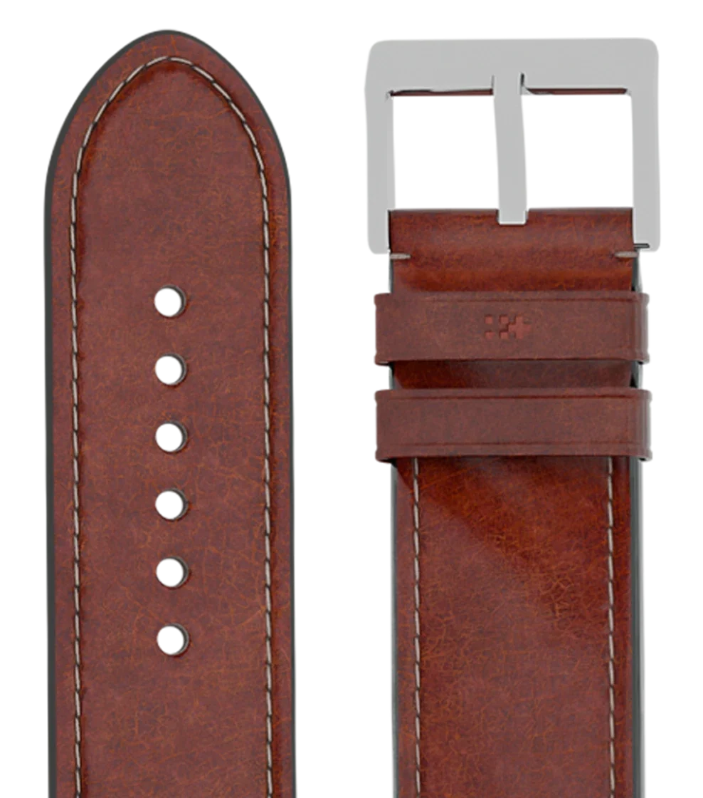 Rust-brown leather strap with a steel buckle