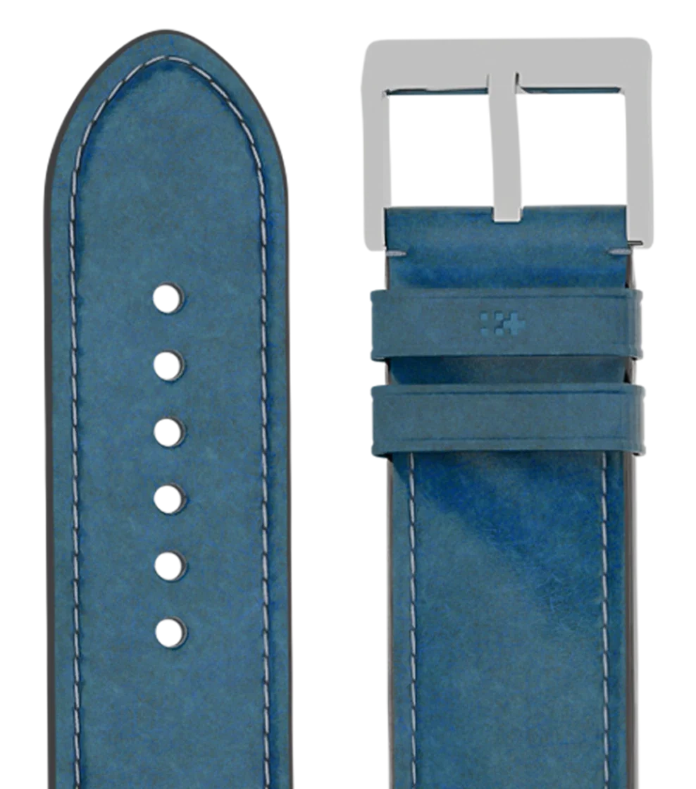 Blue leather strap with a steel buckle
