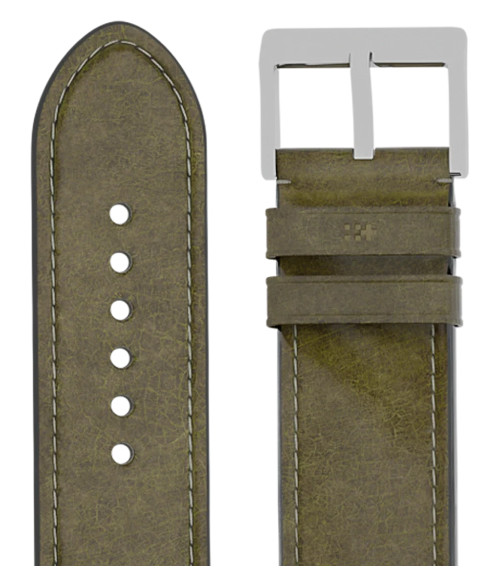 Olive leather strap with a steel buckle