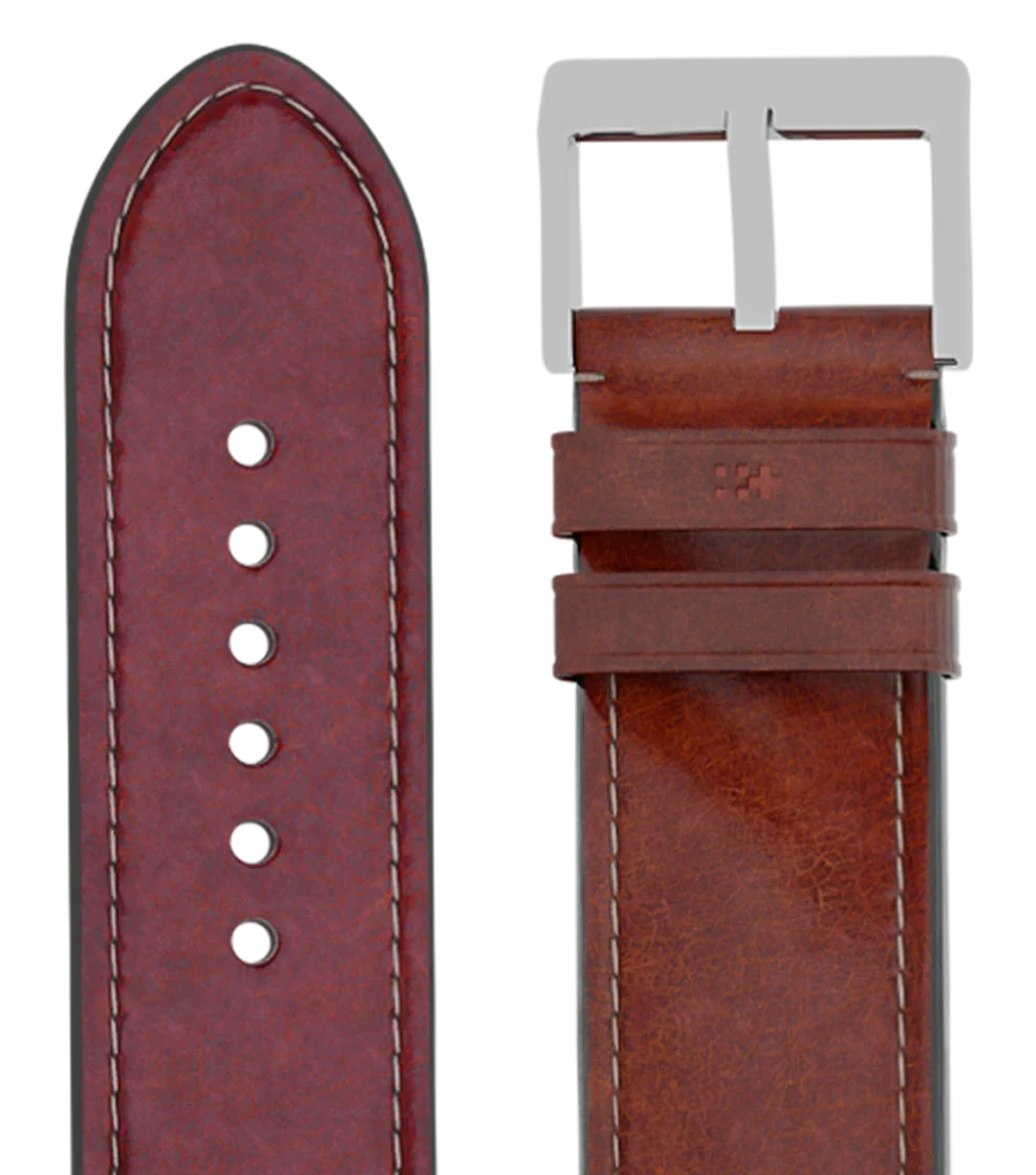 Burgundy leather strap with a steel buckle