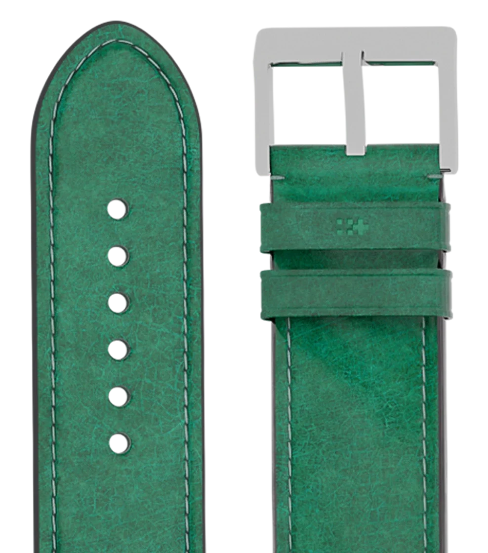 Green leather strap with a steel buckle