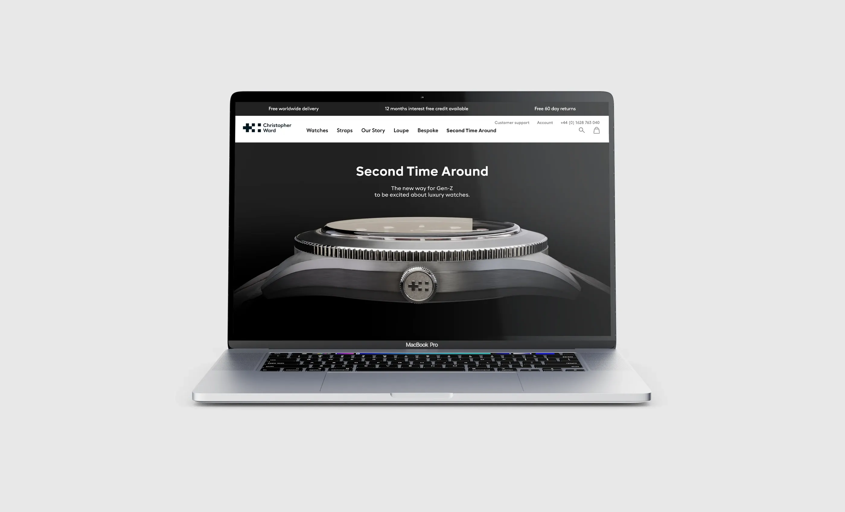 Laptop showing the Second Time Around page on the Christopher Ward website
